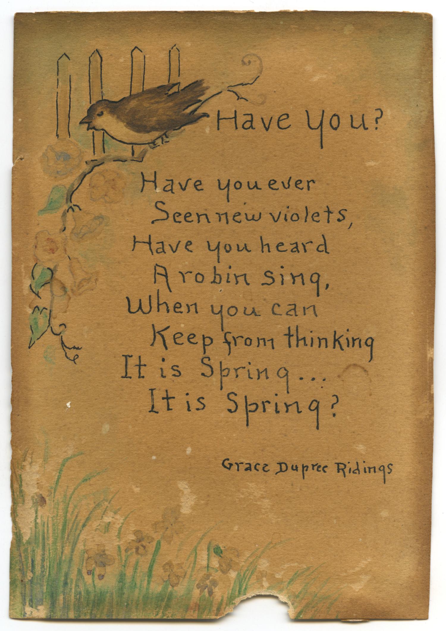 Poem by Grace Dupree Ridings
                                                
                                                    [Sequence #]: 1 of 2
                                                