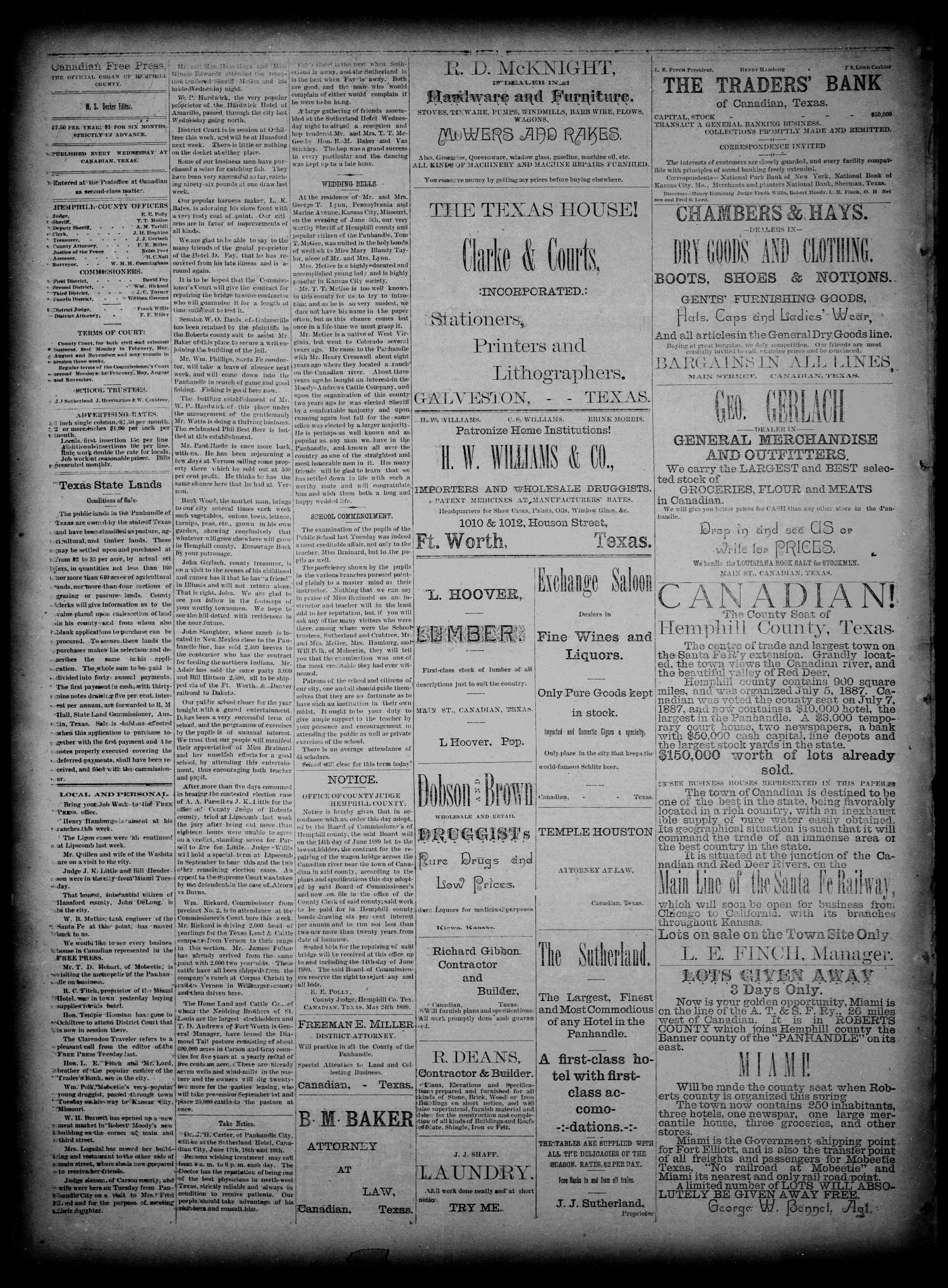 Canadian Free Press. (Canadian, Tex.), Vol. 2, No. 46, Ed. 1 Friday, June 14, 1889
                                                
                                                    [Sequence #]: 4 of 4
                                                