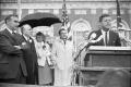 Photograph: [President Kennedy speaking outside the Hotel Texas in Fort Worth]