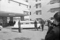 Photograph: [Hearse backing into the emergency entrance bay at Parkland Hospital]