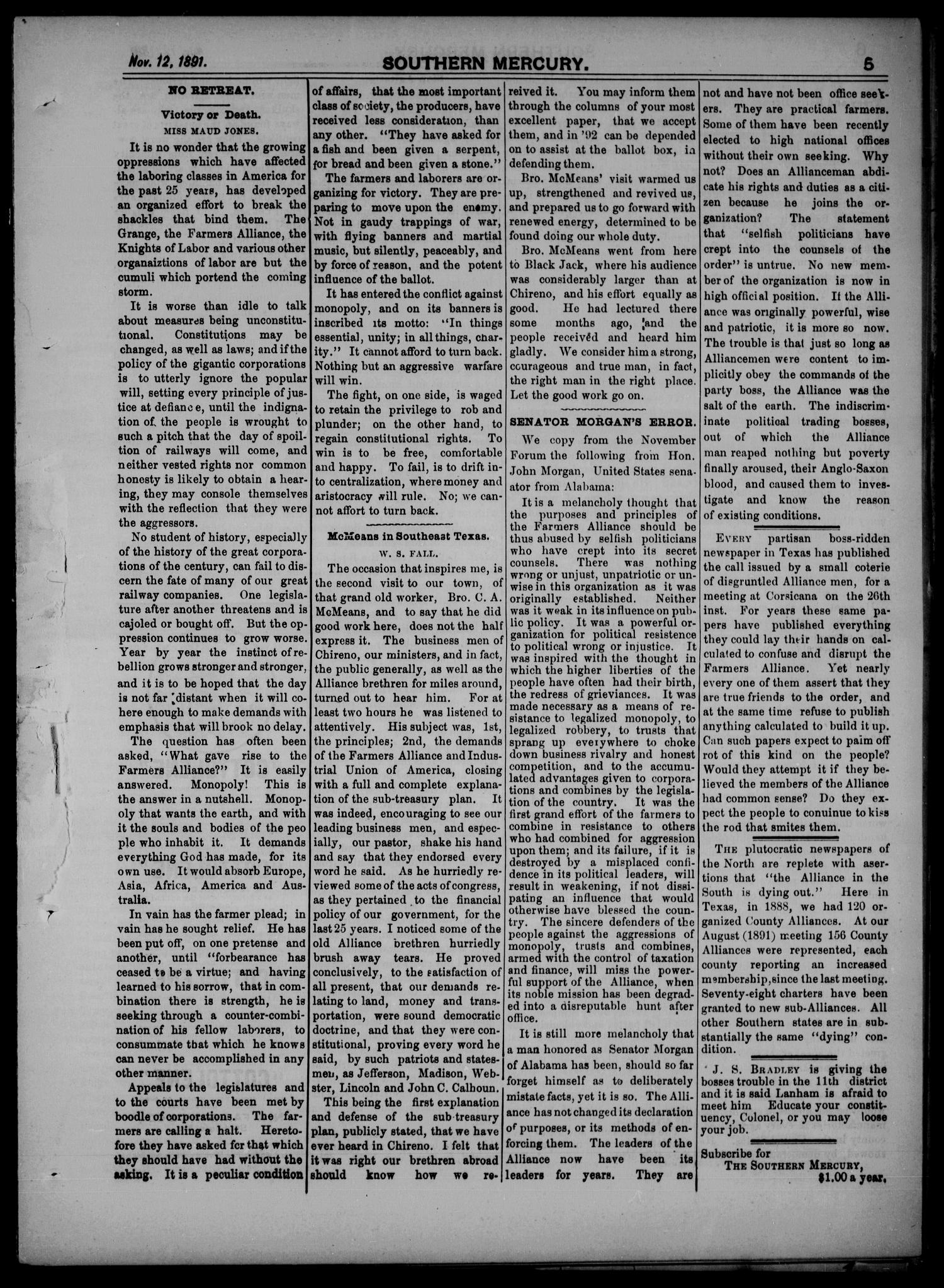 The Southern Mercury. (Dallas, Tex.), Vol. 10, No. 46, Ed. 1 Thursday, November 12, 1891
                                                
                                                    [Sequence #]: 5 of 16
                                                