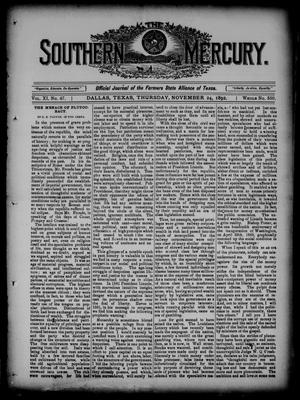Primary view of object titled 'The Southern Mercury. (Dallas, Tex.), Vol. 11, No. 47, Ed. 1 Thursday, November 24, 1892'.