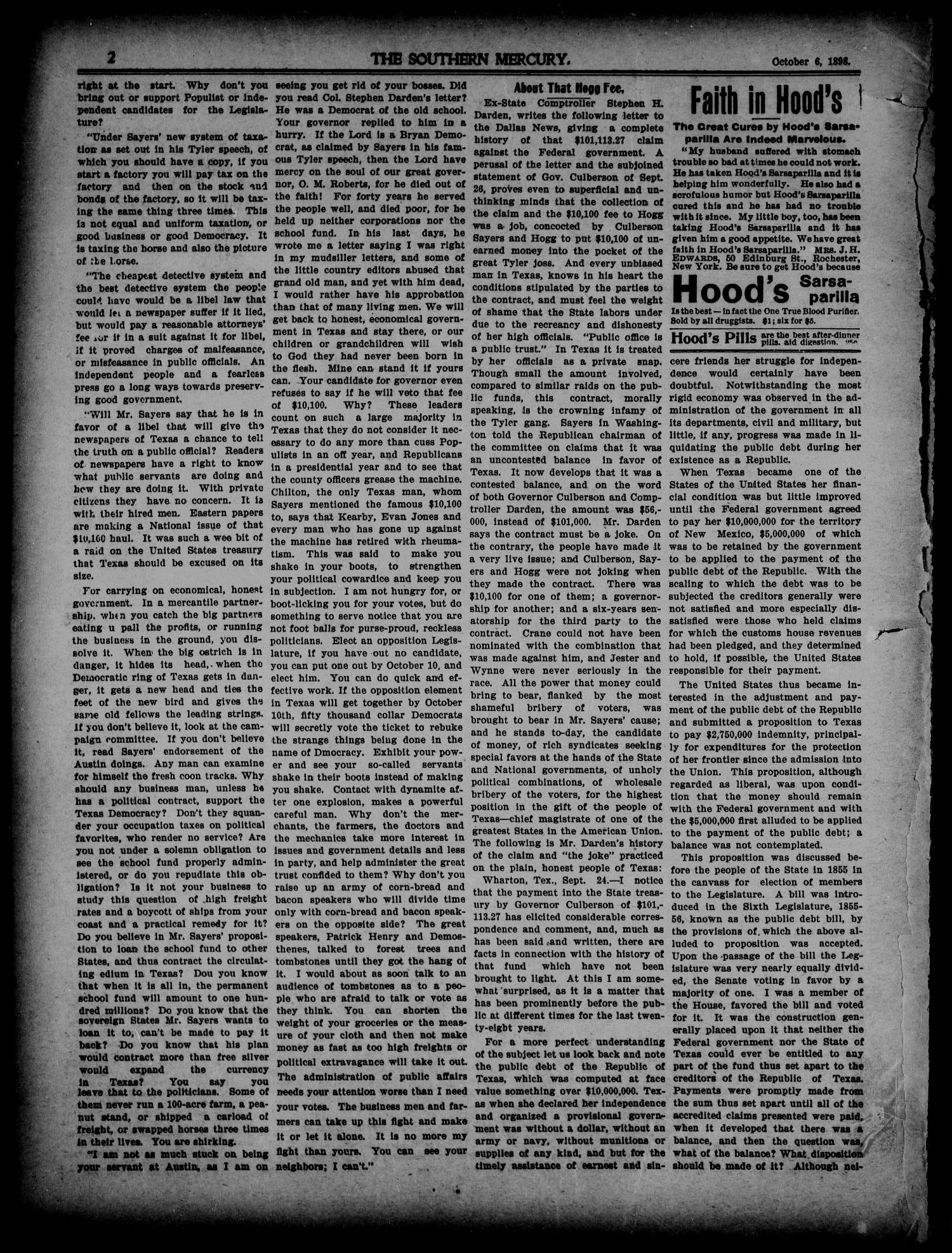 Southern Mercury. (Dallas, Tex.), Vol. 17, No. 40, Ed. 1 Thursday, October 6, 1898
                                                
                                                    [Sequence #]: 2 of 16
                                                