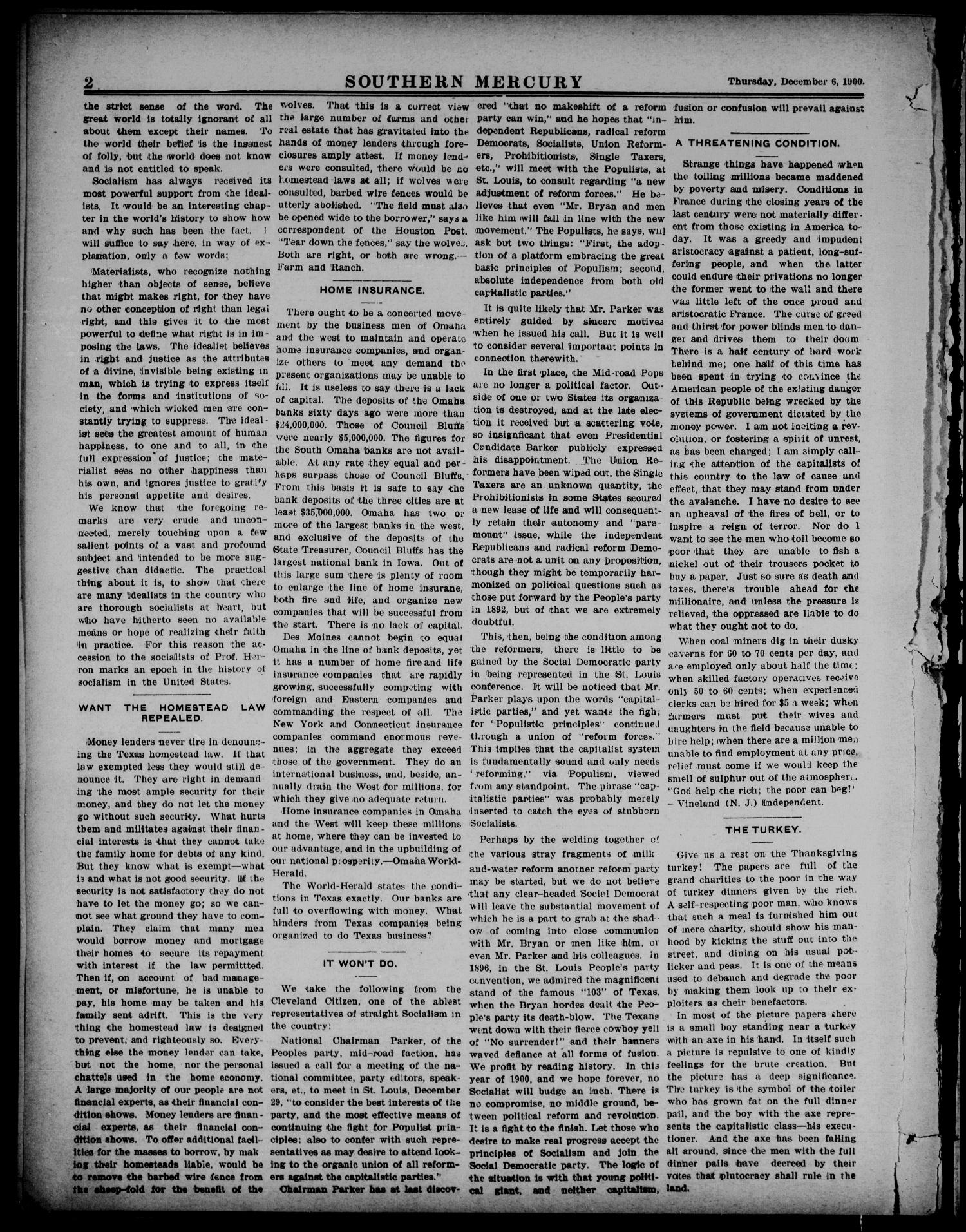Southern Mercury. (Dallas, Tex.), Vol. 20, No. 47, Ed. 1 Thursday, December 6, 1900
                                                
                                                    [Sequence #]: 2 of 16
                                                