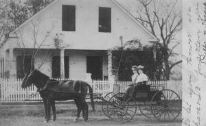 Primary view of object titled '[Della and Therese Wilson in a carriage in front of home in Brazoria, TX]'.