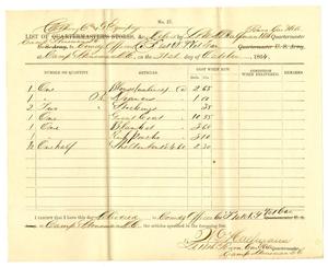 Primary view of object titled '[List of stores received from Lieutenant W. D. Halfmann, October 31, 1864]'.