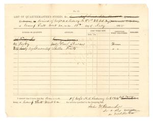 Primary view of object titled '[List of Quartermaster's Stores, July 19, 1865]'.