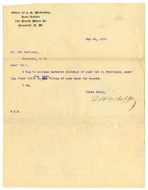 Primary view of object titled '[Letter from L. K. McGaffey to Bob Perryman, May 22, 1906]'.