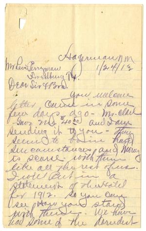 Primary view of object titled '[Letter from E. W. Powell to Levi Perrryman, January 24, 1913]'.