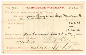Primary view of object titled '[Triplicate Warrant, March 17, 1875]'.