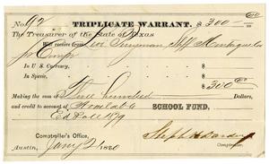 Primary view of object titled '[Triplicate Warrant, January 21, 1880]'.