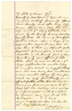 Primary view of object titled '[Affidavit for release, September 26, 1880]'.