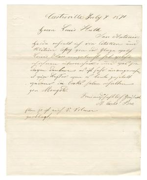 Primary view of object titled '[Letter from A. Carli & Bro. to Ferdinand Louis Huth, July 7, 1871]'.