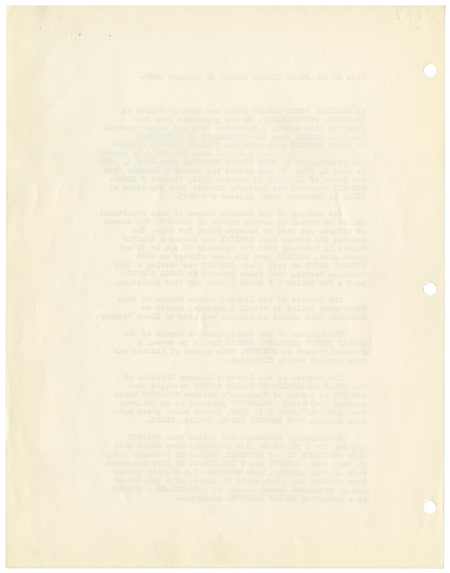 [Criminal Intelligence Report to Captain W. P. Gannaway, January 22, 1964]
                                                
                                                    [Sequence #]: 4 of 6
                                                