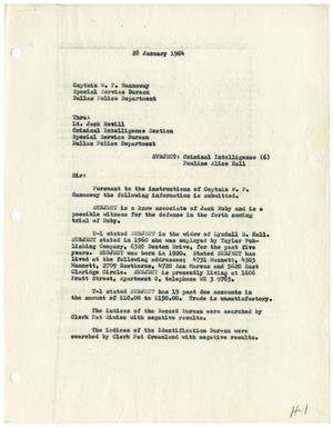 Primary view of object titled '[Criminal Intelligence Report to W. P. Gannaway, January 28, 1964]'.