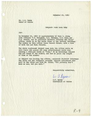 Primary view of object titled '[Report from Lieutenant W. P. Dyson to Chief of Police J. E. Curry - November 25, 1963]'.