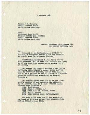 Primary view of object titled '[Criminal Intelligence Report to Captain W. P. Gannaway, January 13, 1964]'.
