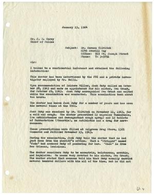 Primary view of object titled '[Report from Captain W. P. Gannaway to Chief of Police J. E. Curry - January 15, 1964]'.