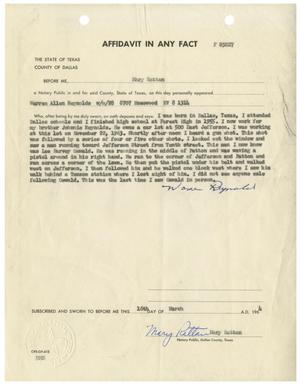 Primary view of object titled '[Affidavit In Any Fact by Warren Allen Reynolds, March 16, 1964 #1]'.