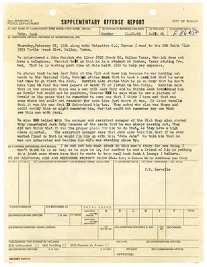 Primary view of object titled '[Supplementary Offense Report - John Merrick Interview, February 27, 1964]'.
