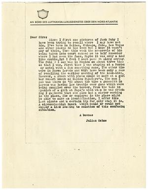 Primary view of object titled '[Letter from Julian Ochos - Photocopies]'.