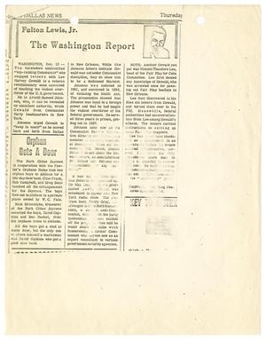 Primary view of object titled '[Photocopy of Newspaper Clipping - "The Washington Report"]'.