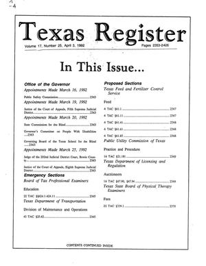 Primary view of object titled 'Texas Register, Volume 17, Number 25, Pages 2353-2426, April 3, 1992'.