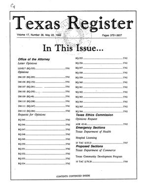 Primary view of object titled 'Texas Register, Volume 17, Number 38, Pages 3751-3807, May 22, 1992'.
