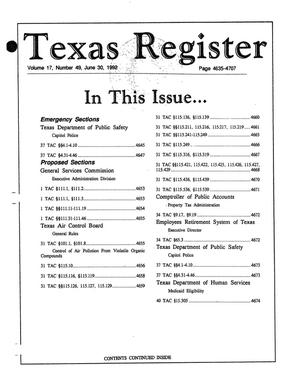 Primary view of object titled 'Texas Register, Volume 17, Number 49, Pages 4635-4707, June 30, 1992'.
