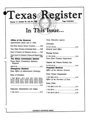 Primary view of object titled 'Texas Register, Volume 17, Number 55, Pages 5159-5247, July 24, 1992'.
