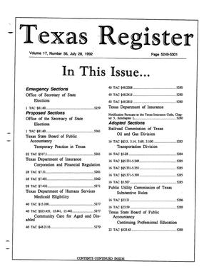 Primary view of object titled 'Texas Register, Volume 17, Number 56, Pages 5249-5301, July 28, 1992'.