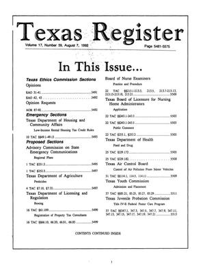 Primary view of object titled 'Texas Register, Volume 17, Number 59, Pages 5481-5575, August 7, 1992'.