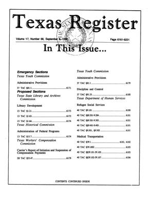 Primary view of object titled 'Texas Register, Volume 17, Number 68, Pages 6161-6221, September 8, 1992'.