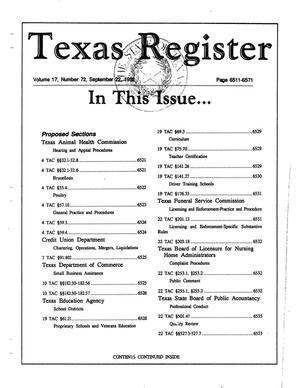 Primary view of object titled 'Texas Register, Volume 17, Number 72, Pages 6511-6571, September 22, 1992'.