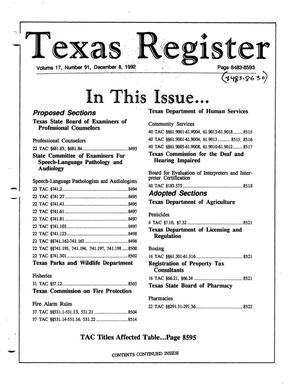 Primary view of object titled 'Texas Register, Volume 17, Number 91, Pages 8483-[8630], December 8, 1992'.
