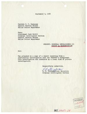 Primary view of object titled '[George de Mohrenschildt Background Report, September 3, 1964]'.