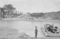 Primary view of [Ferry escorting an oxen pulled cart at Brazos River in Rosenberg]