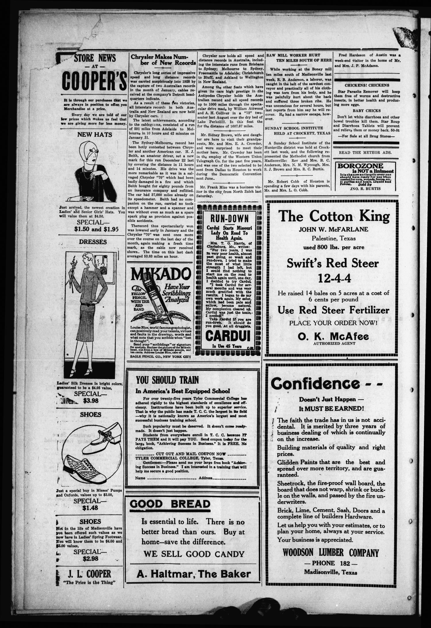 The Madisonville Meteor - And Commonwealth - (Madisonville, Tex.), Vol. 35, No. 1, Ed. 1 Thursday, March 29, 1928
                                                
                                                    [Sequence #]: 2 of 12
                                                