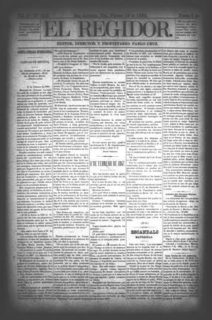 Primary view of El Regidor. (San Antonio, Tex.), Vol. 5, No. 203, Ed. 1 Saturday, February 18, 1893