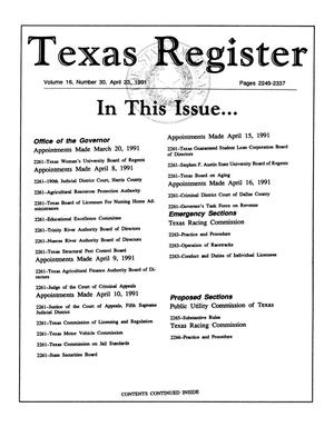 Primary view of object titled 'Texas Register, Volume 16, Number 30, Pages 2249-2337, April 23, 1991'.