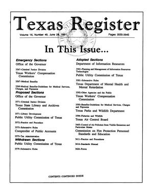 Primary view of object titled 'Texas Register, Volume 16, Number 49, Pages 3555-3645, June 28, 1991'.