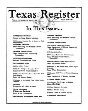 Primary view of object titled 'Texas Register, Volume 16, Number 50, Pages 3646-3745, July 2, 1991'.