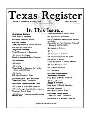 Primary view of object titled 'Texas Register, Volume 16, Number 58, Pages 4245-4301, August 6, 1991'.