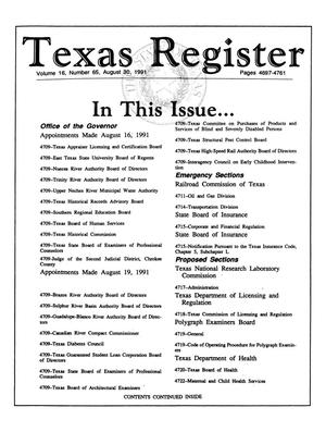 Primary view of object titled 'Texas Register, Volume 16, Number 65, Pages 4697-4761, August 30, 1991'.