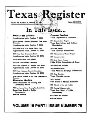 Primary view of object titled 'Texas Register, Volume 16, Number 79, (Part I), Pages 5915-6044, October 25, 1991'.