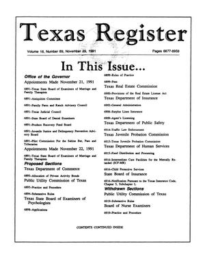 Primary view of object titled 'Texas Register, Volume 16, Number 89, Pages 6877-6959, November 29, 1991'.