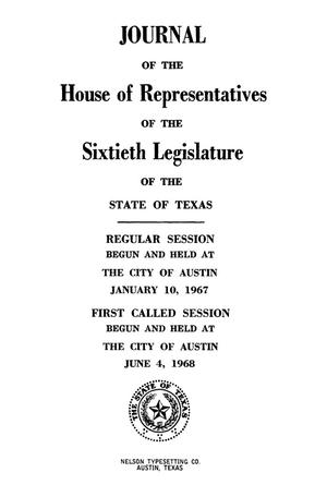 Primary view of object titled 'Journal of the House of Representatives of the Sixtieth Legislature of the State of Texas, Regular Session, Volume 2, and First Called Session'.