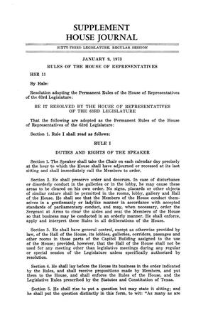 Primary view of object titled 'Journal of the House of Representatives of the Regular Session of the Sixty-Third Legislature of the State of Texas, Supplement'.