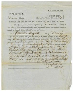 Primary view of object titled 'Documents pertaining to the case of The State of Texas vs. Charles Wyatt, cause no. 310, 1853'.