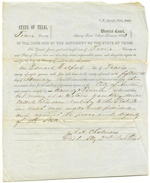 Primary view of object titled 'Documents pertaining to the case of The State of Texas vs. Edward Walpool, cause no. 315, 1853'.